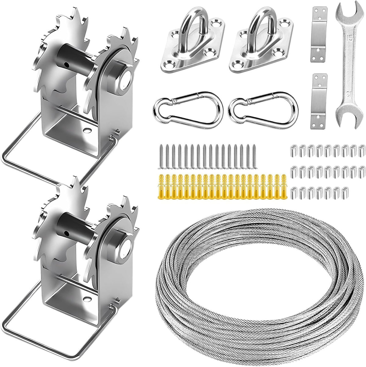 FZENeast Shade Sail Hardware Kit components including winches and ropes