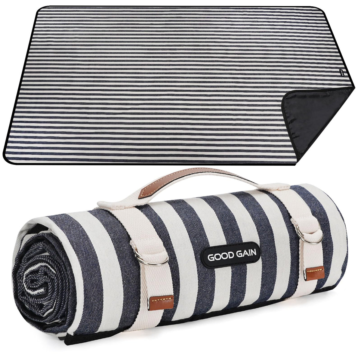 G GOOD GAIN Extra Large Picnic Blanket Aegean Blue front view