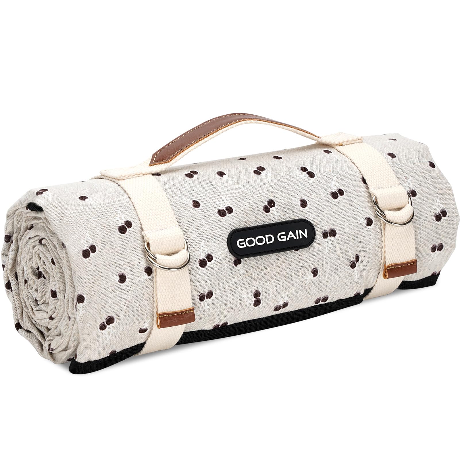 G GOOD GAIN Extra Large Picnic Blanket front view with brown flower design
