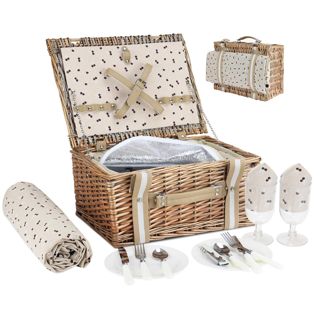 G GOOD GAIN Picnic Basket Set for 2 with insulated cooler and blanket
