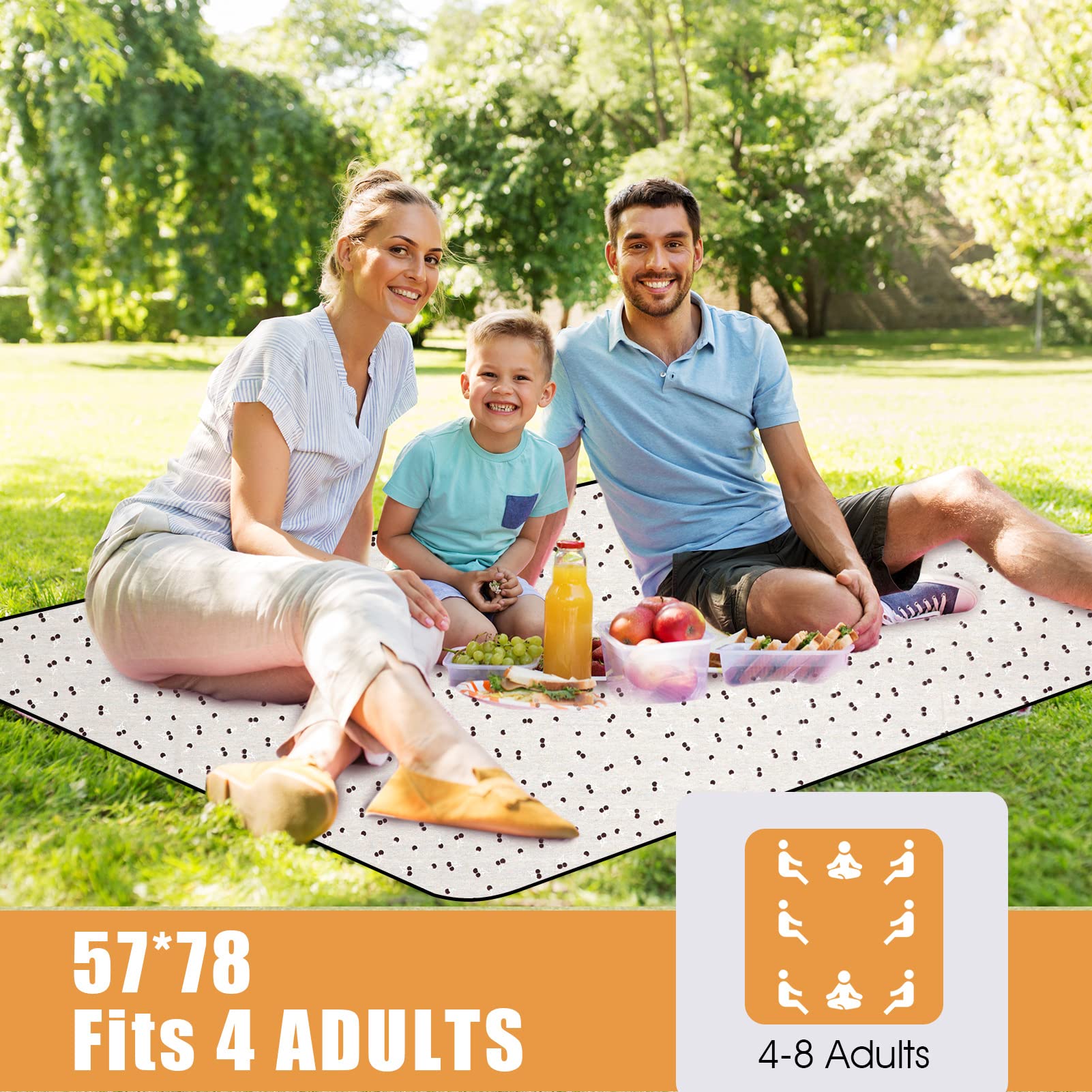 G GOOD GAIN picnic blanket in a park setting with family