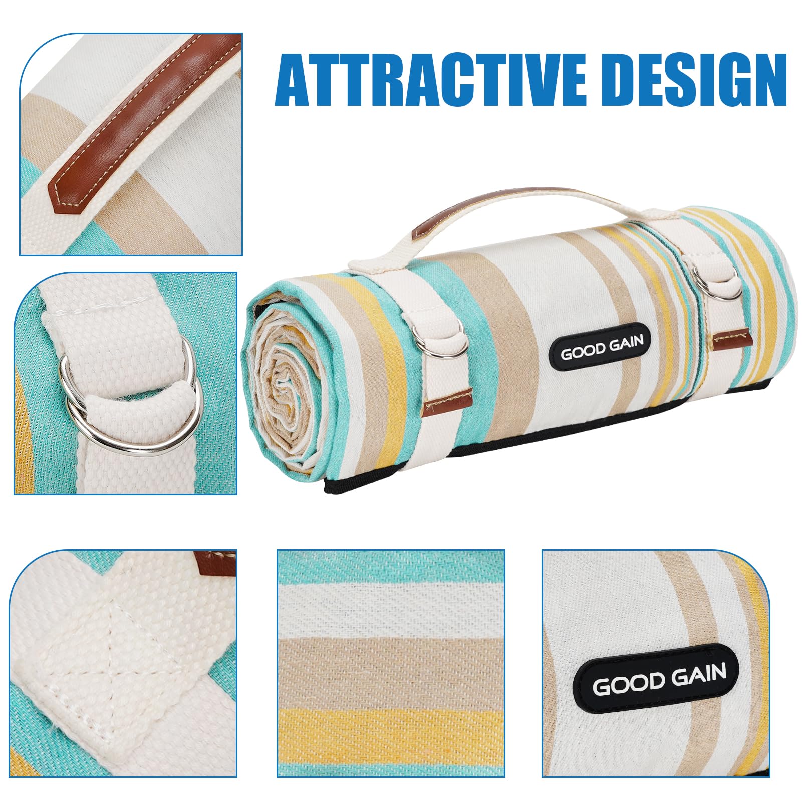 G GOOD GAIN Picnic Blanket in use at a beach