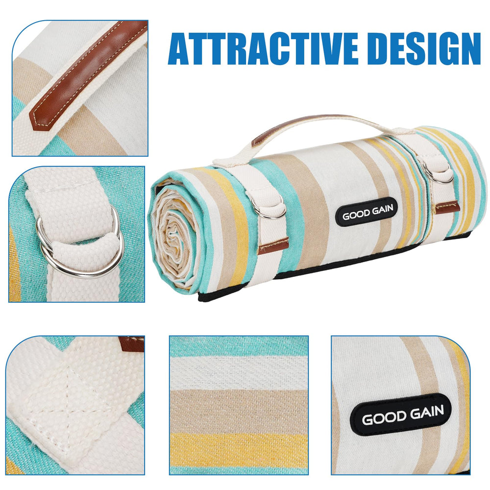 G GOOD GAIN Picnic Blanket in use at a beach