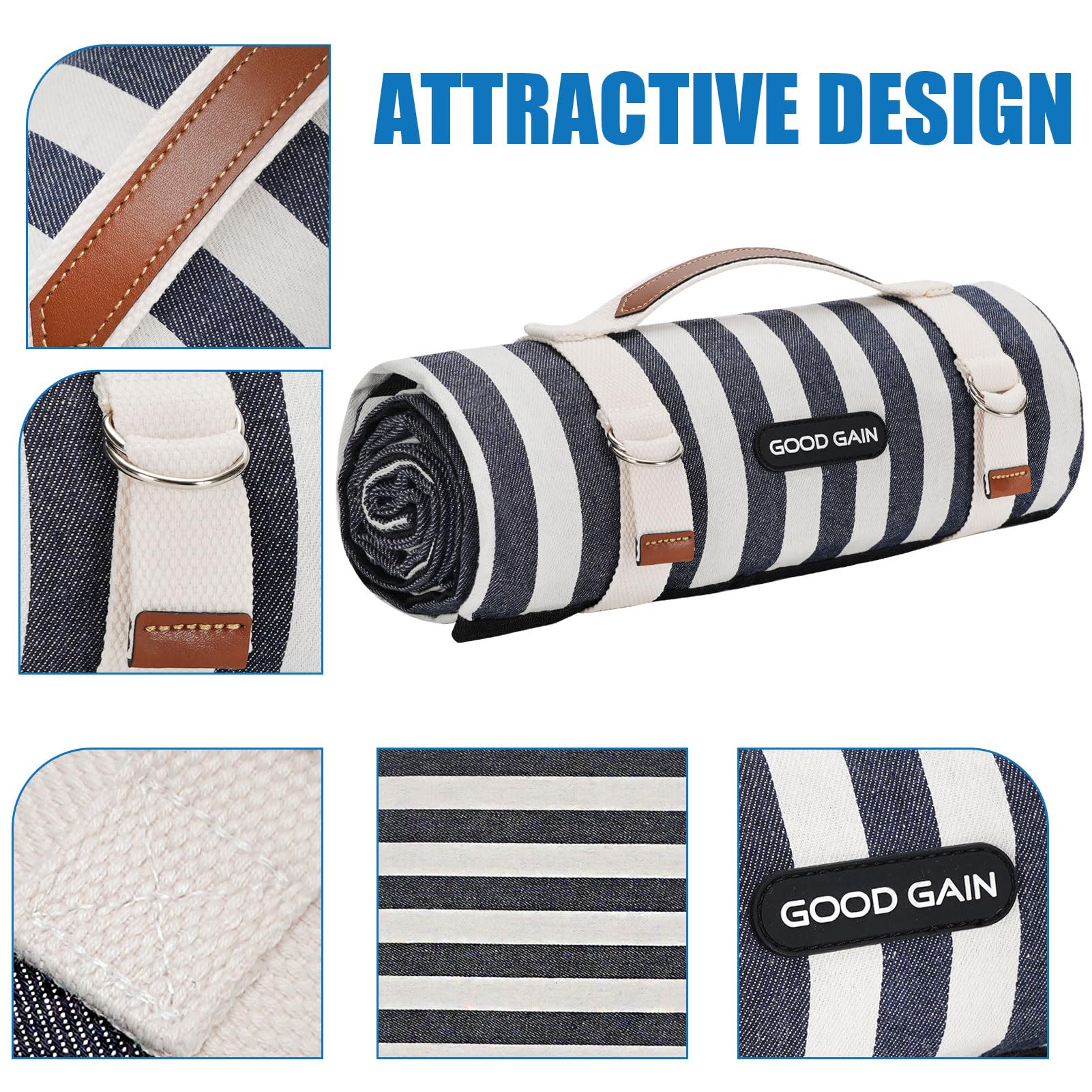 G GOOD GAIN picnic blanket in use at the beach