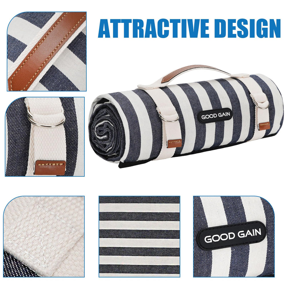 G GOOD GAIN picnic blanket in use at the beach