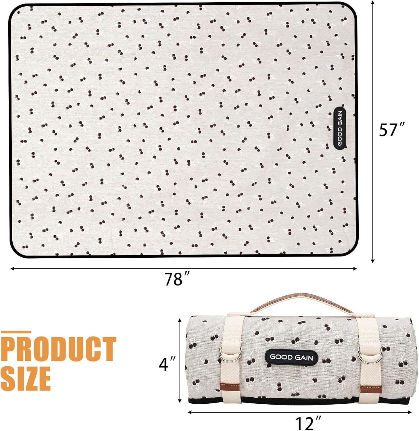 G GOOD GAIN picnic blanket laid out on beach sand