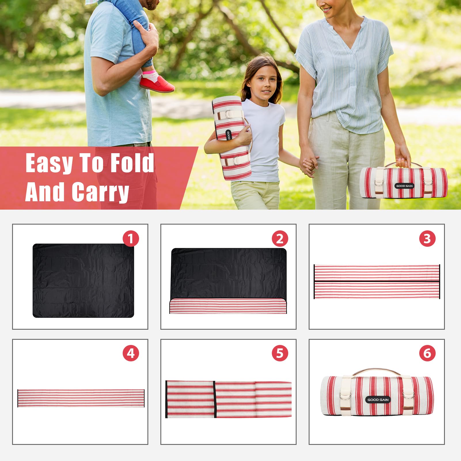 G GOOD GAIN Picnic Blanket rolled up and secured