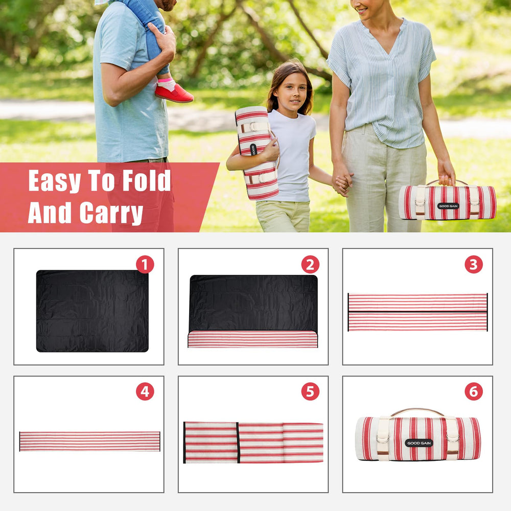 G GOOD GAIN Picnic Blanket rolled up and secured