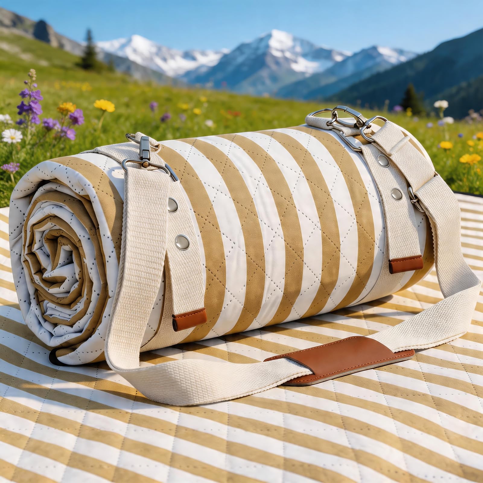 G GOOD GAIN Waterproof Picnic Blanket front view in Middlesand color