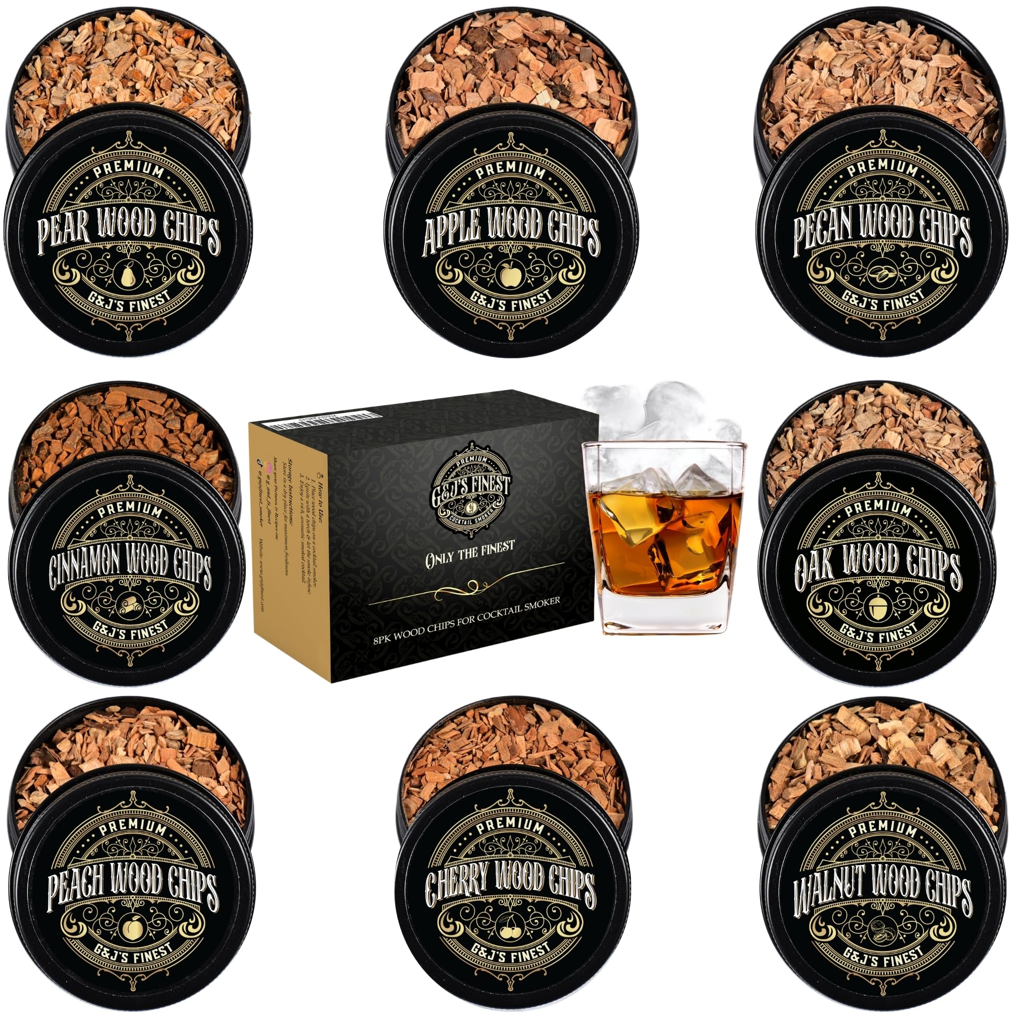 G & J's Finest 8-Pack Wood Chips for Cocktail Smoker variety selection