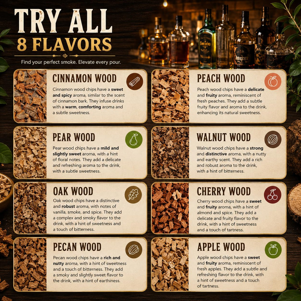 G & J's Finest wood chips in a cocktail preparation setting