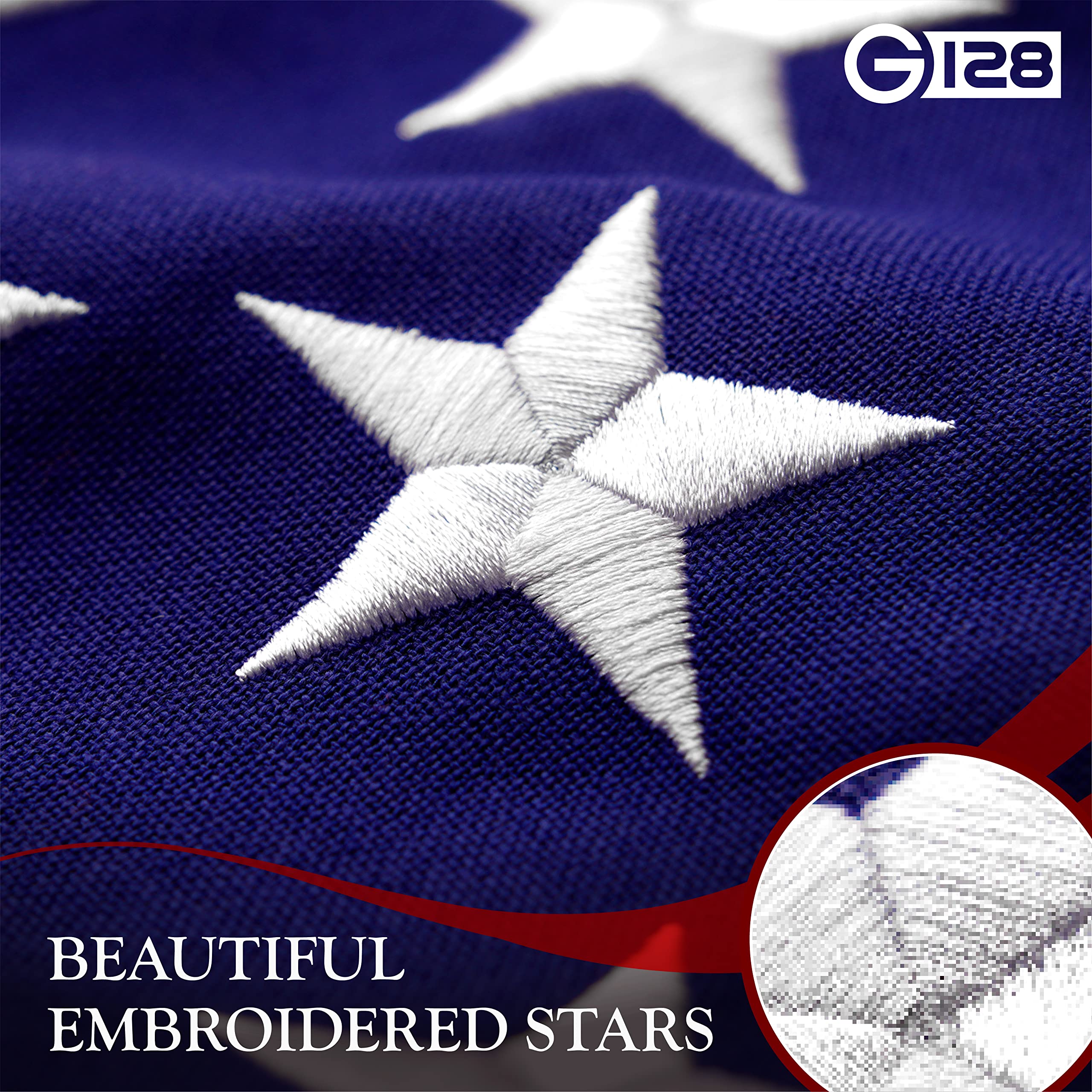 G128 American Flag 8x12 Ft side view showing sewn stripes
