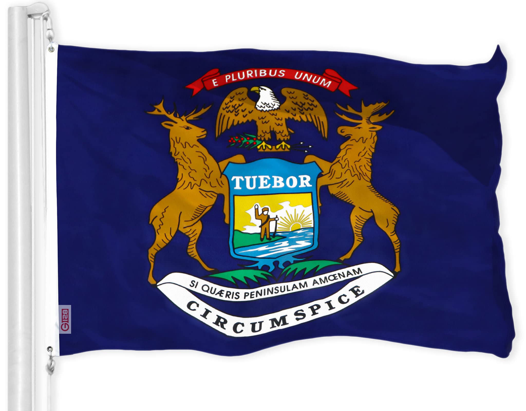 G128 Michigan State Flag front view 3x5 ft in vibrant colours