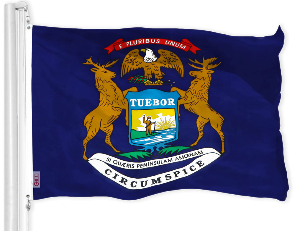G128 Michigan State Flag front view 3x5 ft in vibrant colours