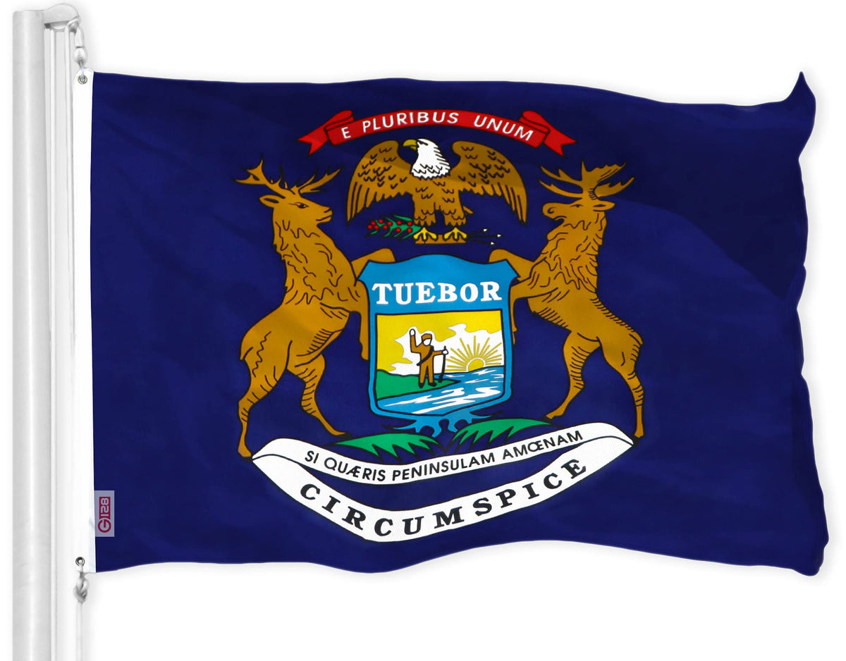 G128 Michigan State Flag front view 3x5 ft in vibrant colours