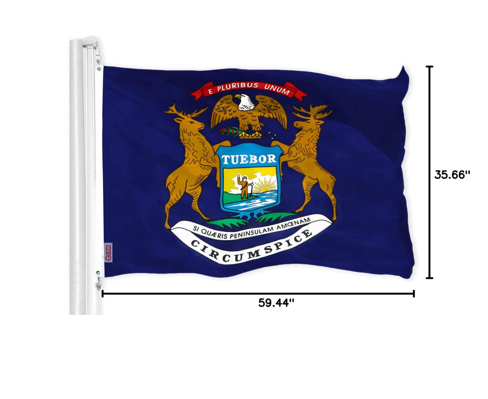 G128 Michigan State Flag showing 150D polyester material