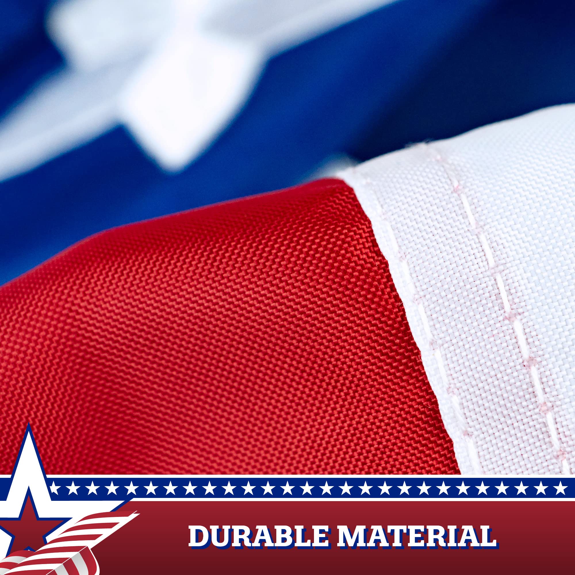 G128 USA Pleated Fan Flag hanging on a patio railing