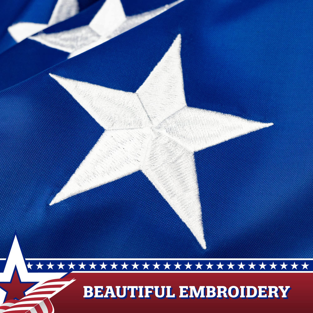 G128 USA Pleated Fan Flag with heavy-duty brass grommets close-up