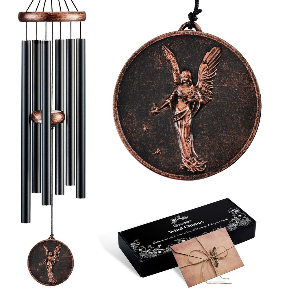 Gabzart 32" Angel Wind Chimes in black with embossed design
