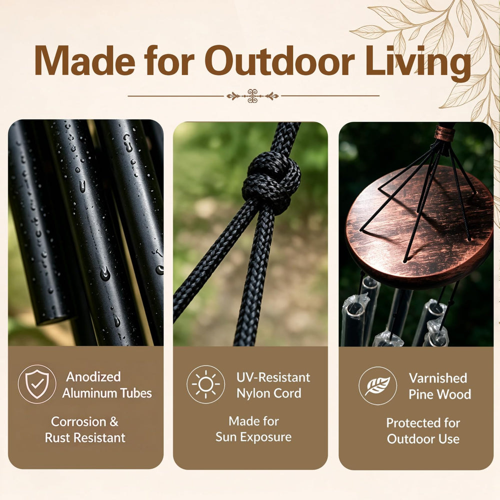 Gabzart wind chime outdoors with greenery in the background