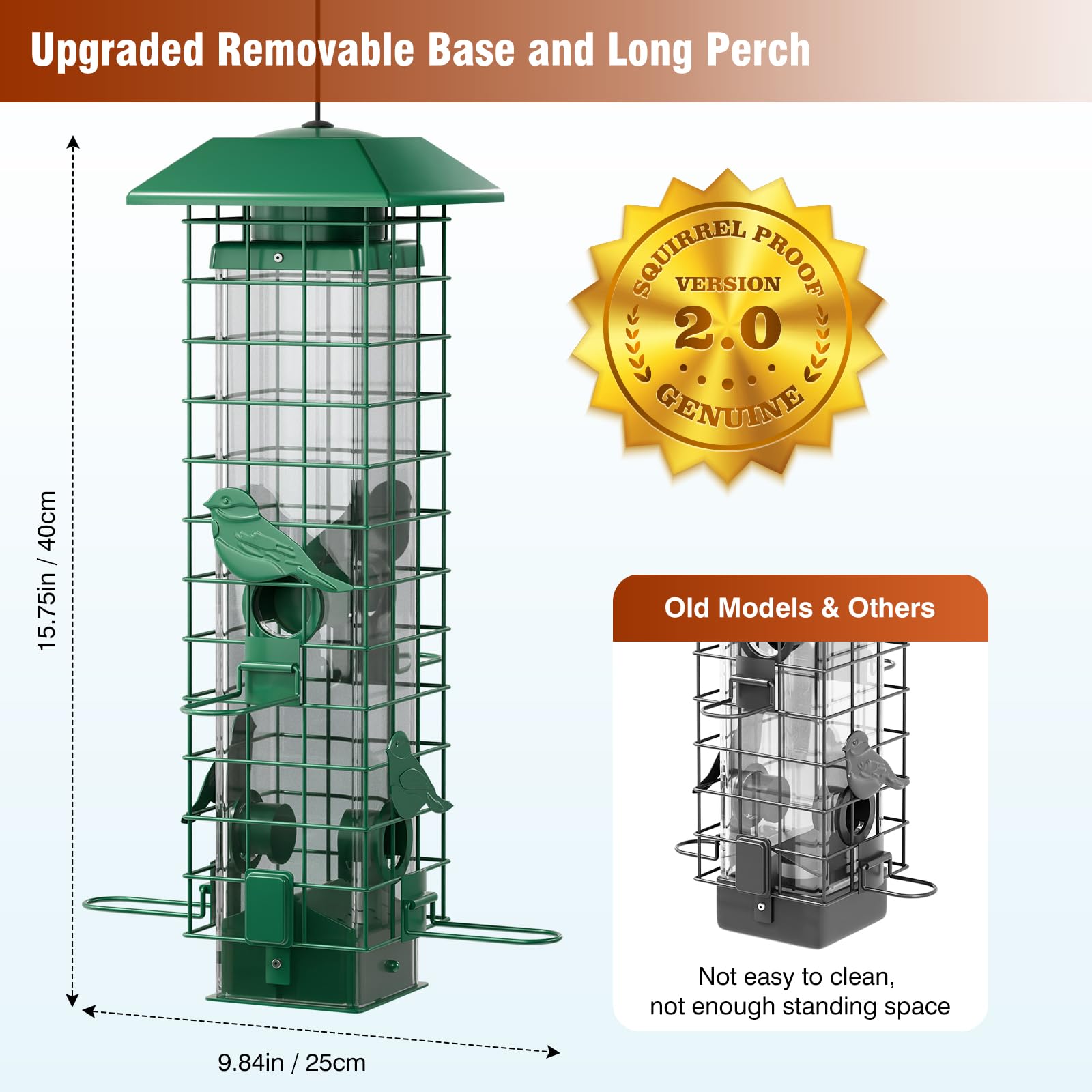 GAINSEN Squirrel Proof Bird Feeder showing weight-activated mechanism