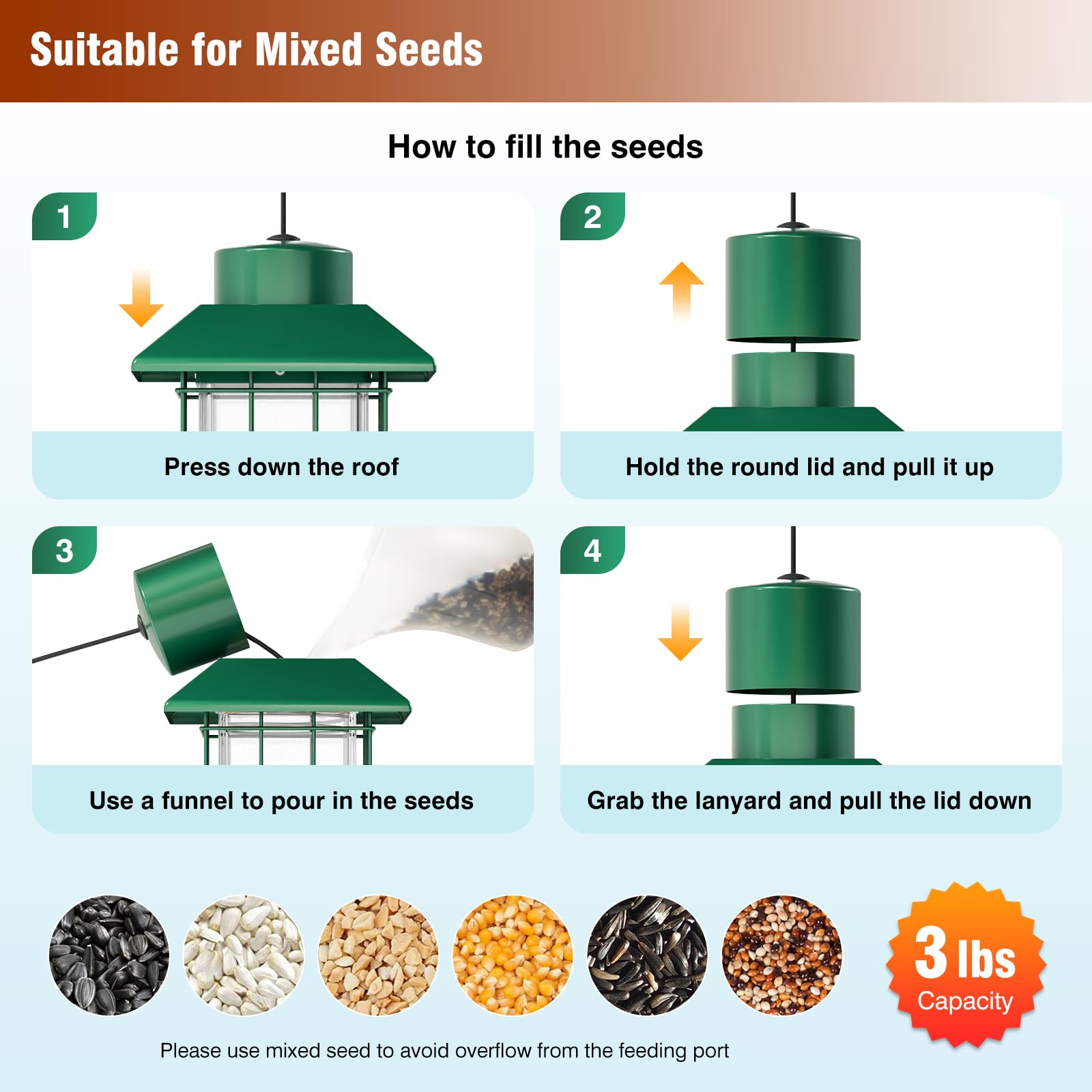 GAINSEN Squirrel Proof Bird Feeder with drainage holes