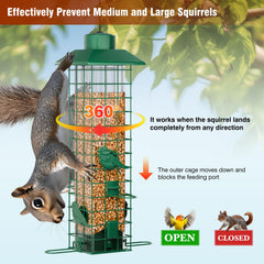 GAINSEN Squirrel Proof Bird Feeder with seeds and feeding ports