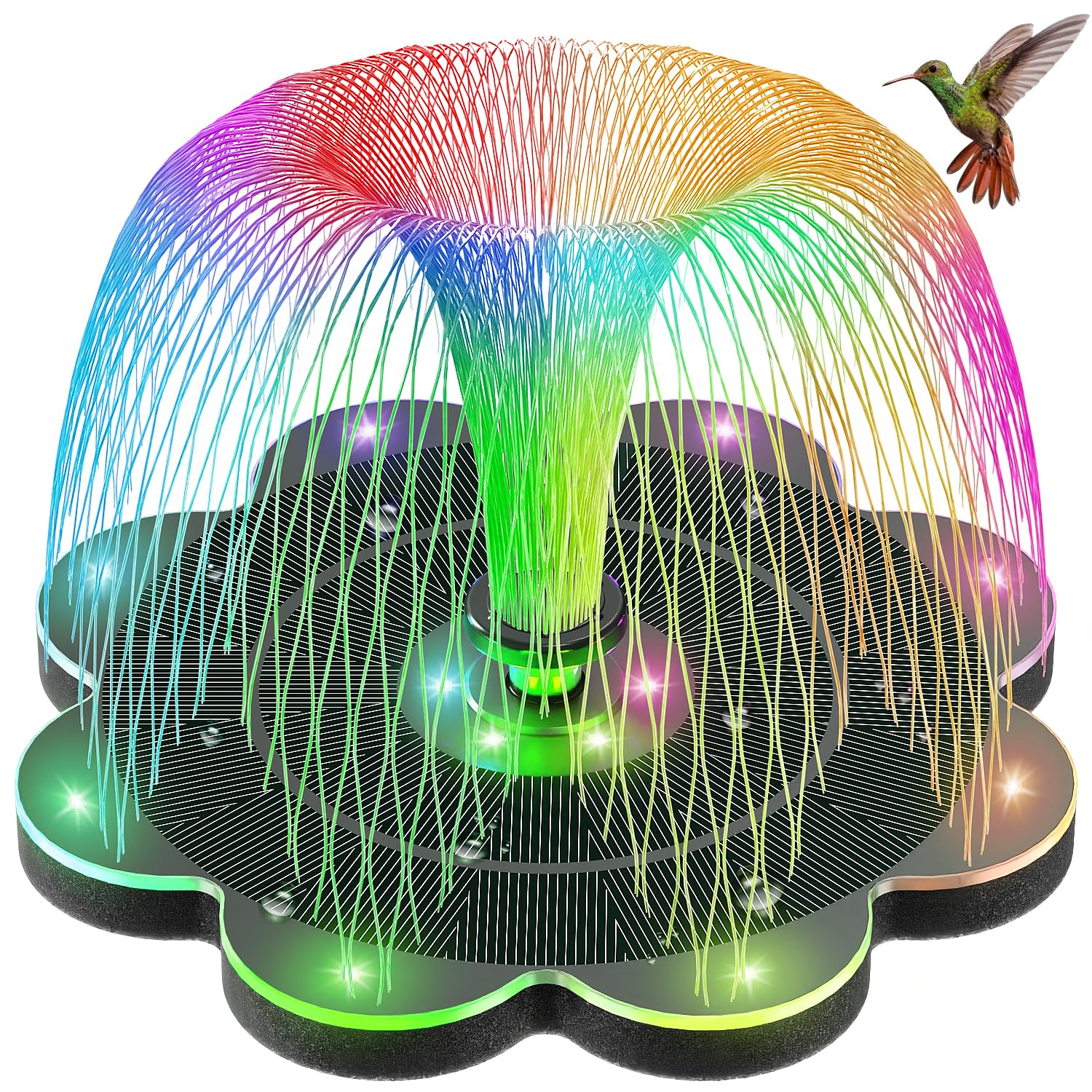 GAIZERL Solar Fountain with LED lights in garden setting
