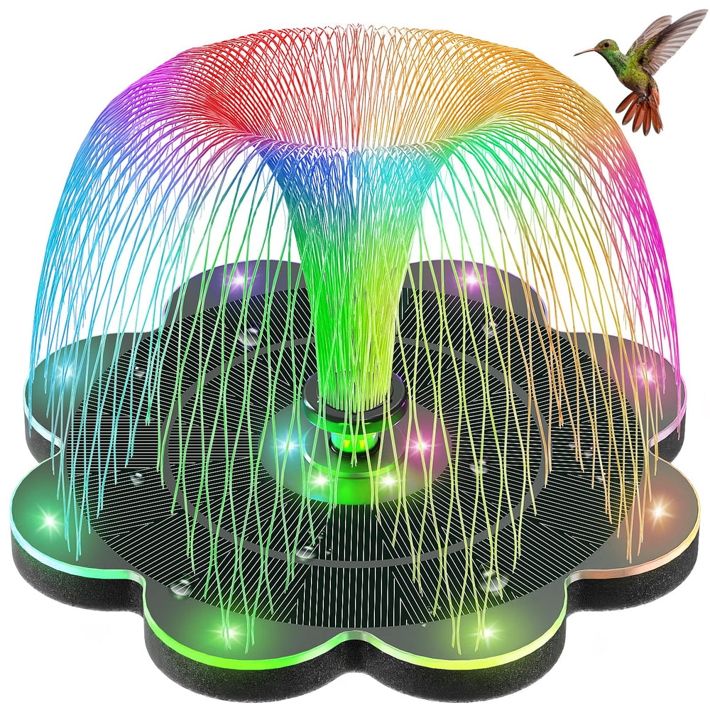 GAIZERL Solar Fountain with LED lights in garden setting