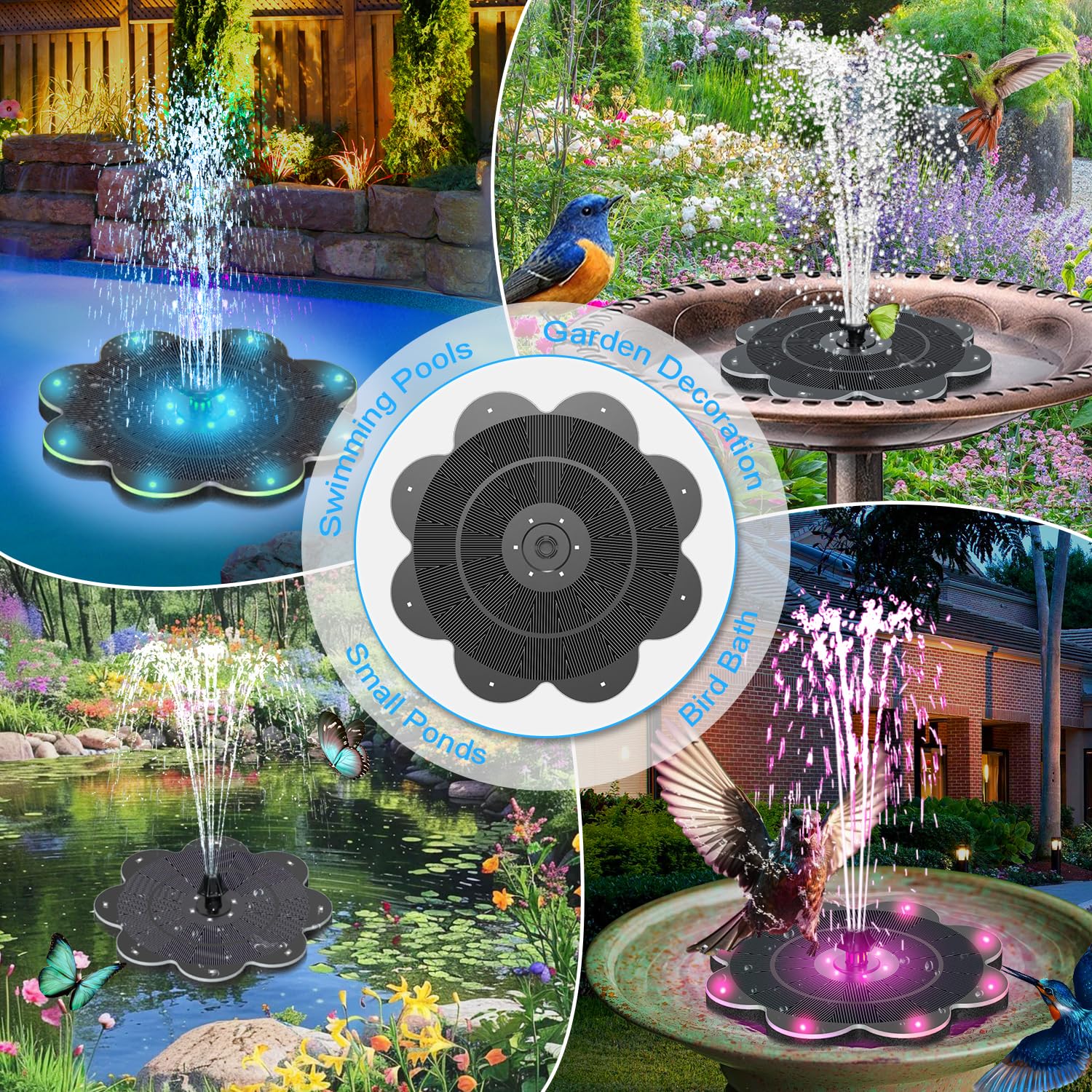 GAIZERL Solar Fountain with vibrant flower design