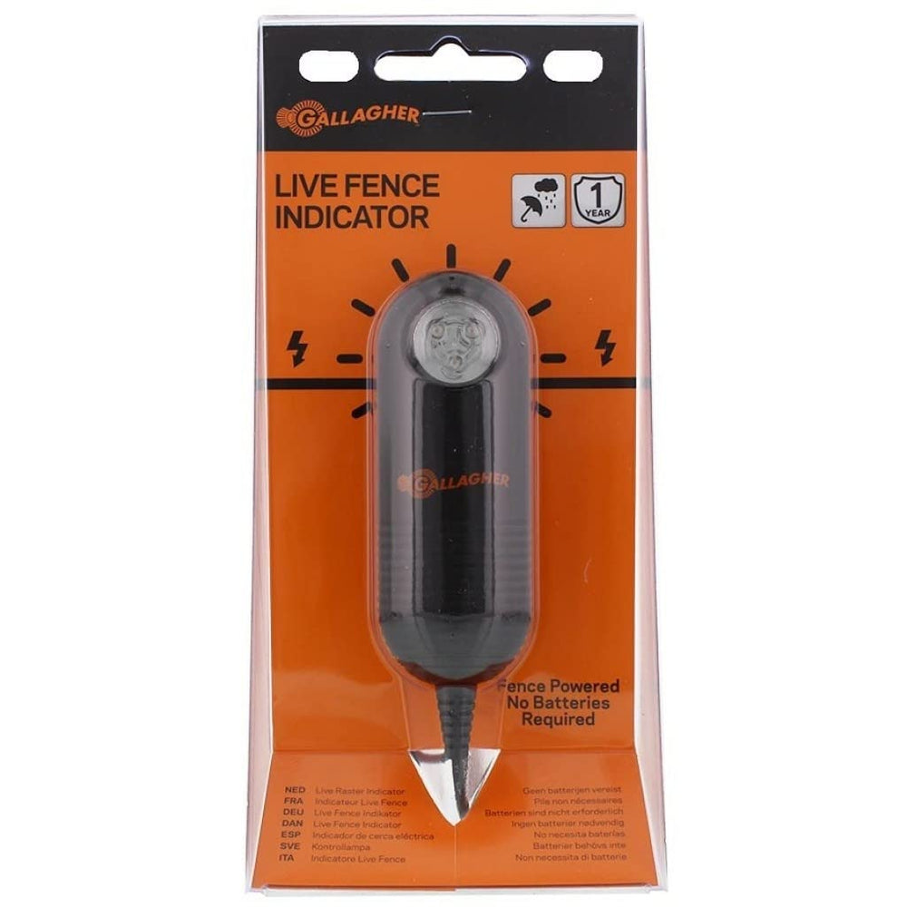 Gallagher Live Fence Indicator in outdoor setting attached to wire