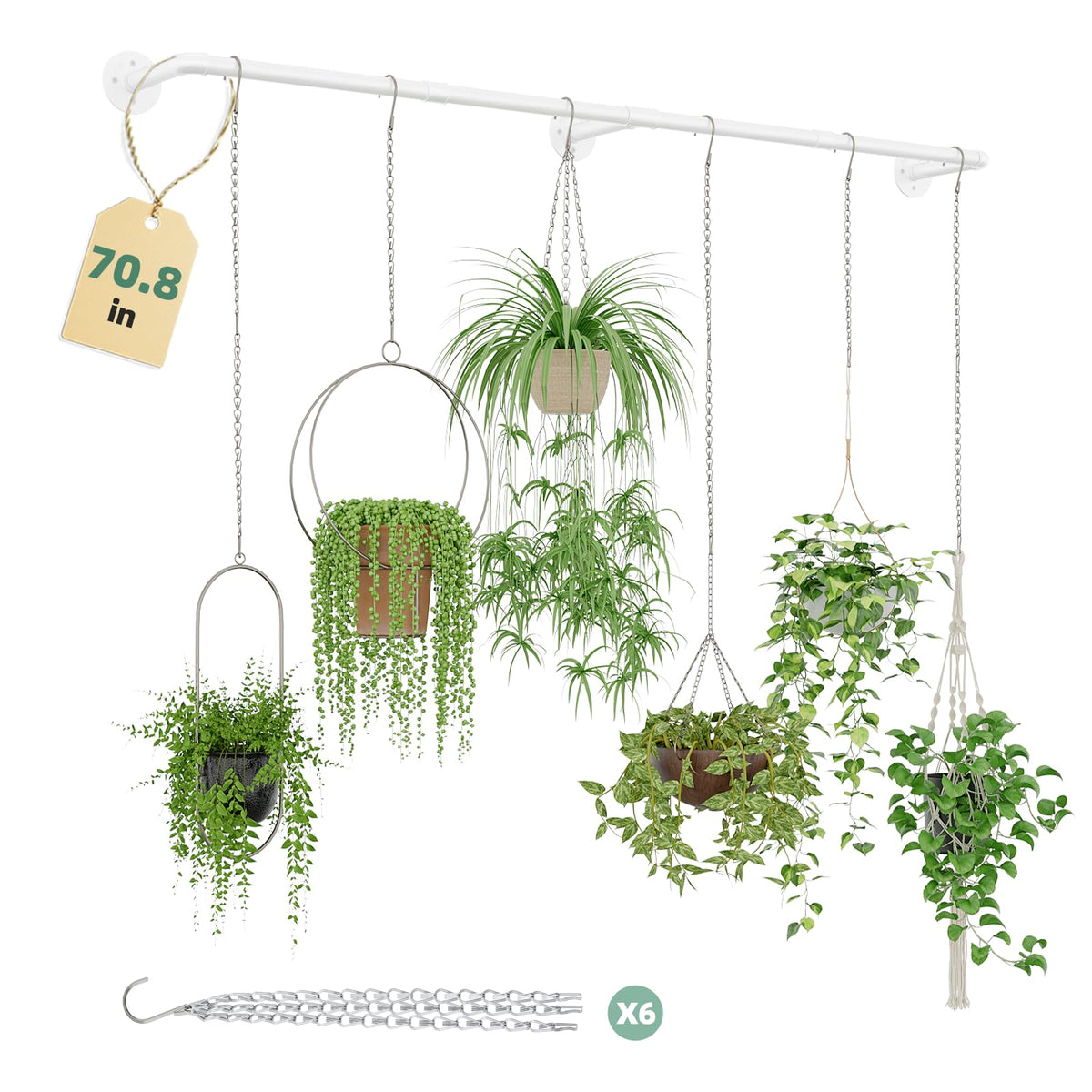 Galood Plant Hanger Indoor 73 inches white model front view with hanging chains