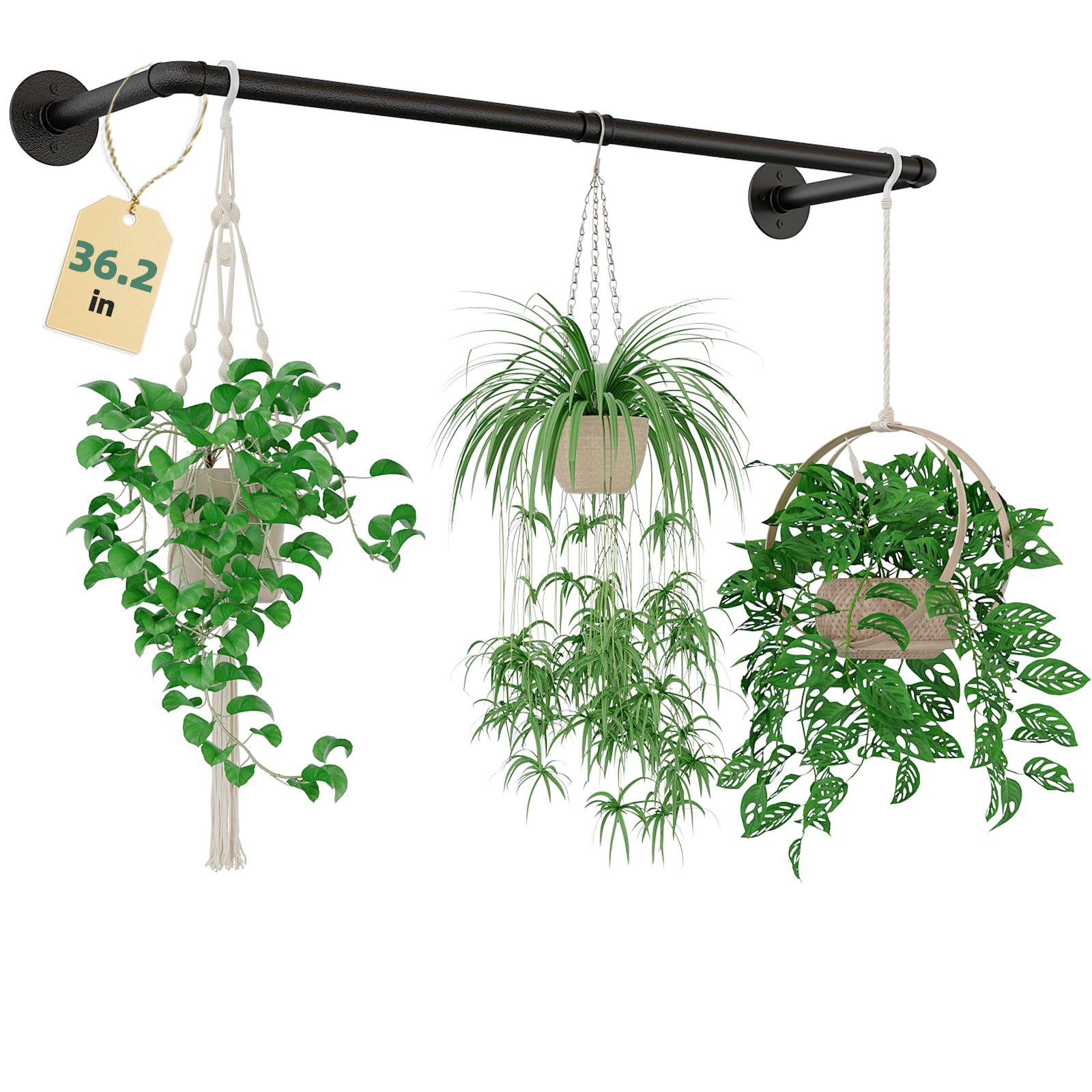 Galood Plant Hanger metal rod front view, black finish