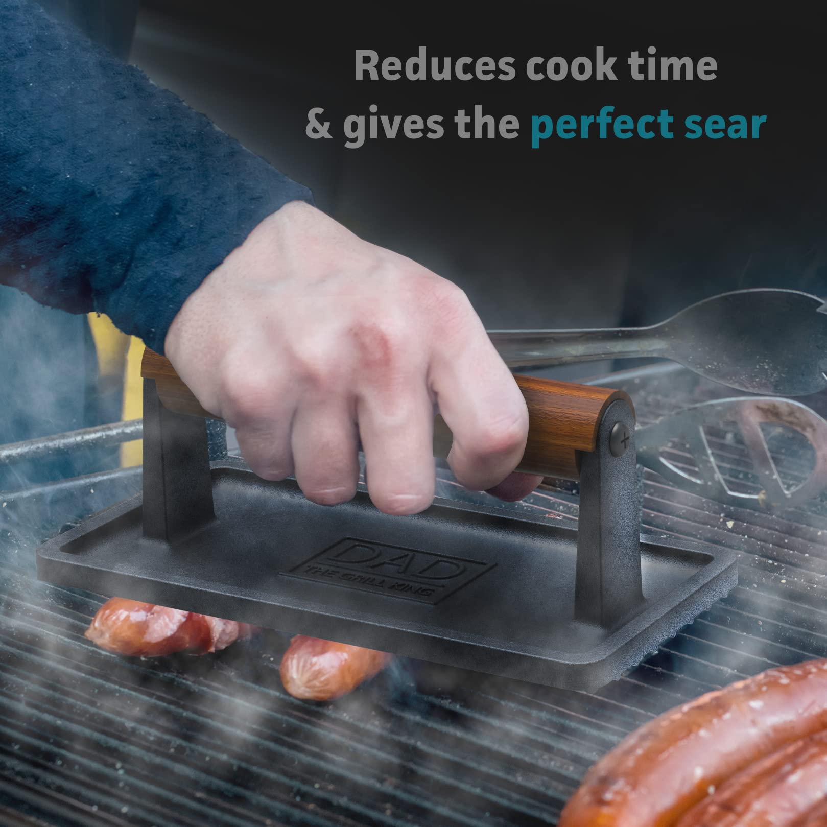 GALVANOX Cast Iron Grill Press in gift box presentation