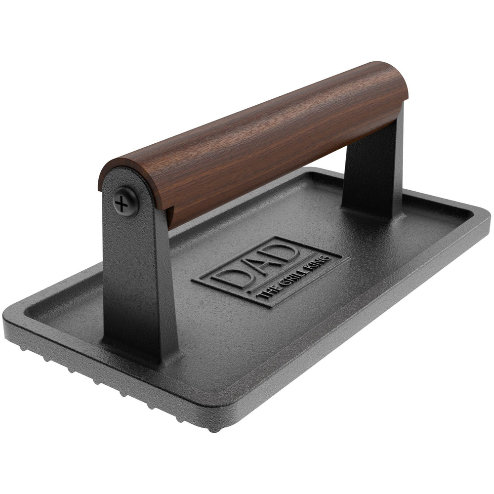 GALVANOX Cast Iron Grill Press side view with dimensions