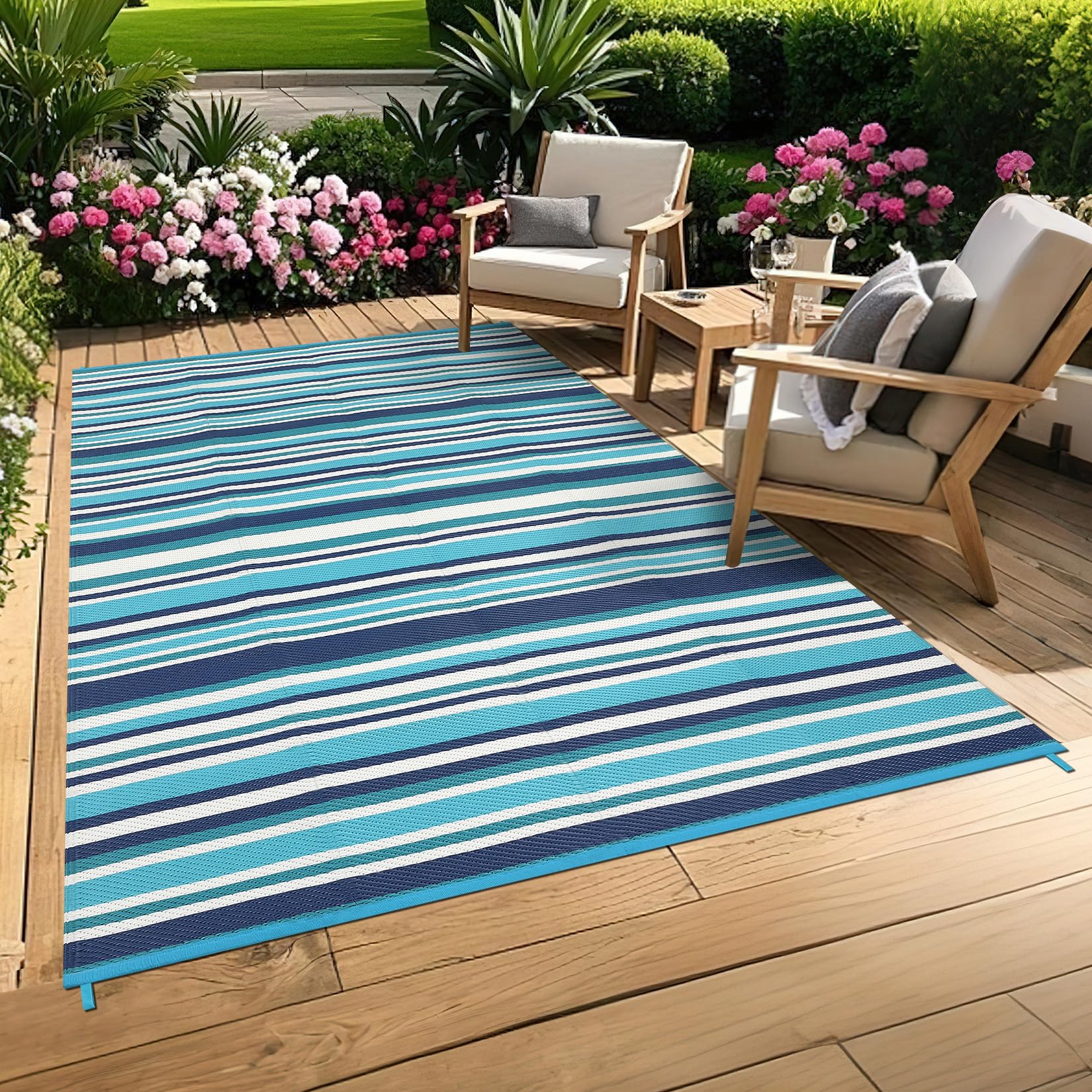 GAOMON 8x10 outdoor rug dark blue side view