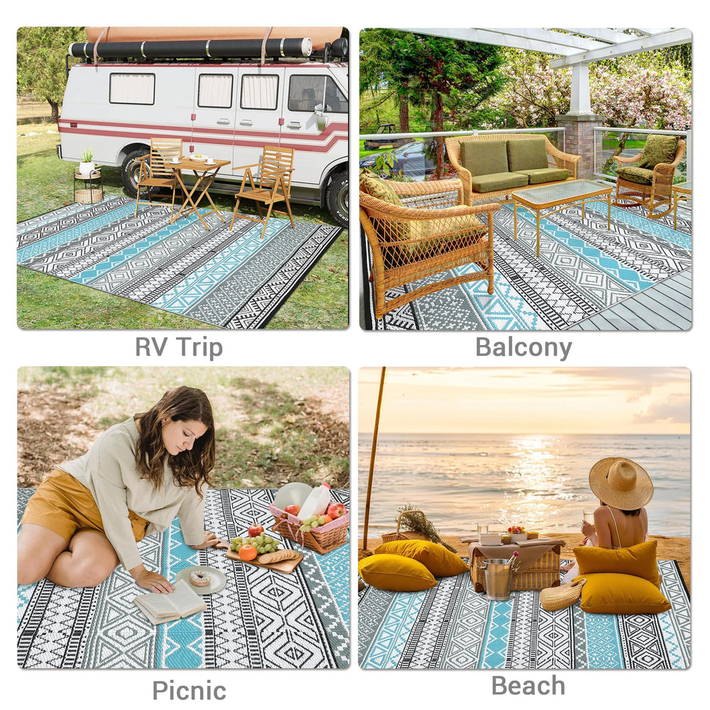 GAOMON Outdoor Rug 9x12 ft laid out on a patio