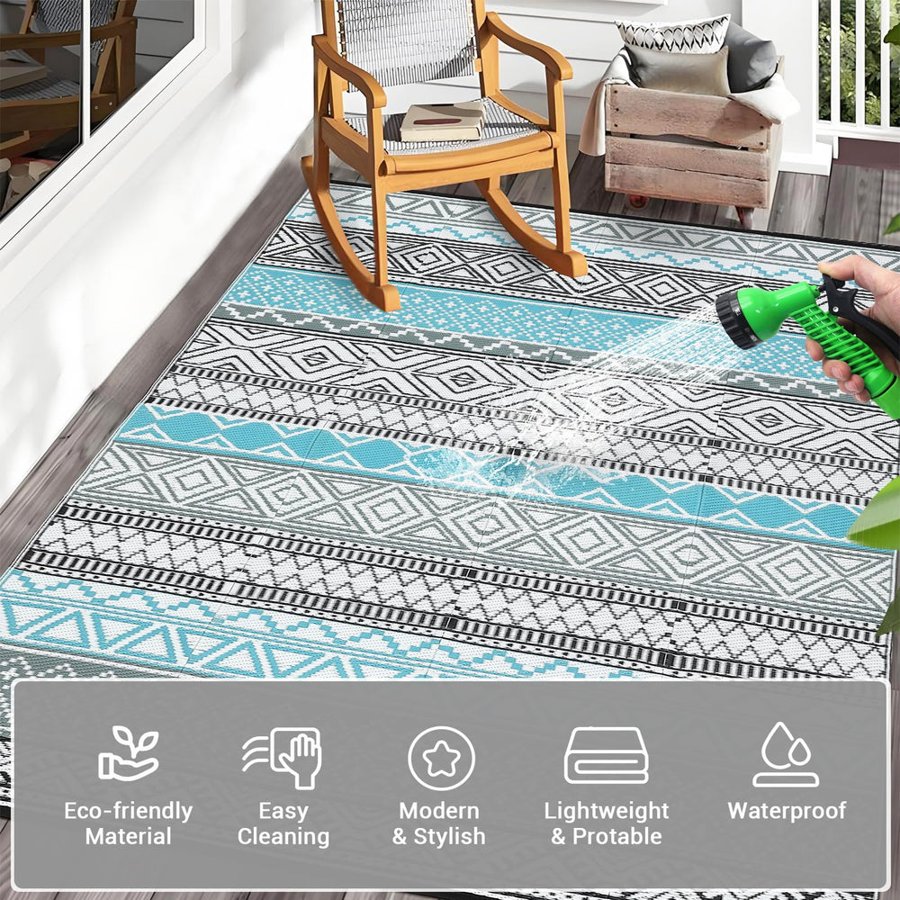 GAOMON Outdoor Rug 9x12 ft reversible design showing both sides