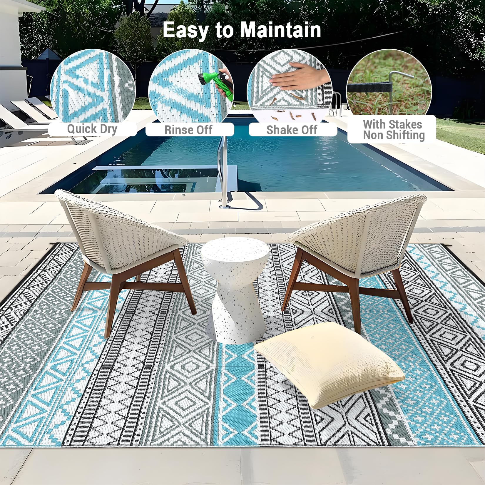 GAOMON Outdoor Rug 9x12 ft waterproof material close-up