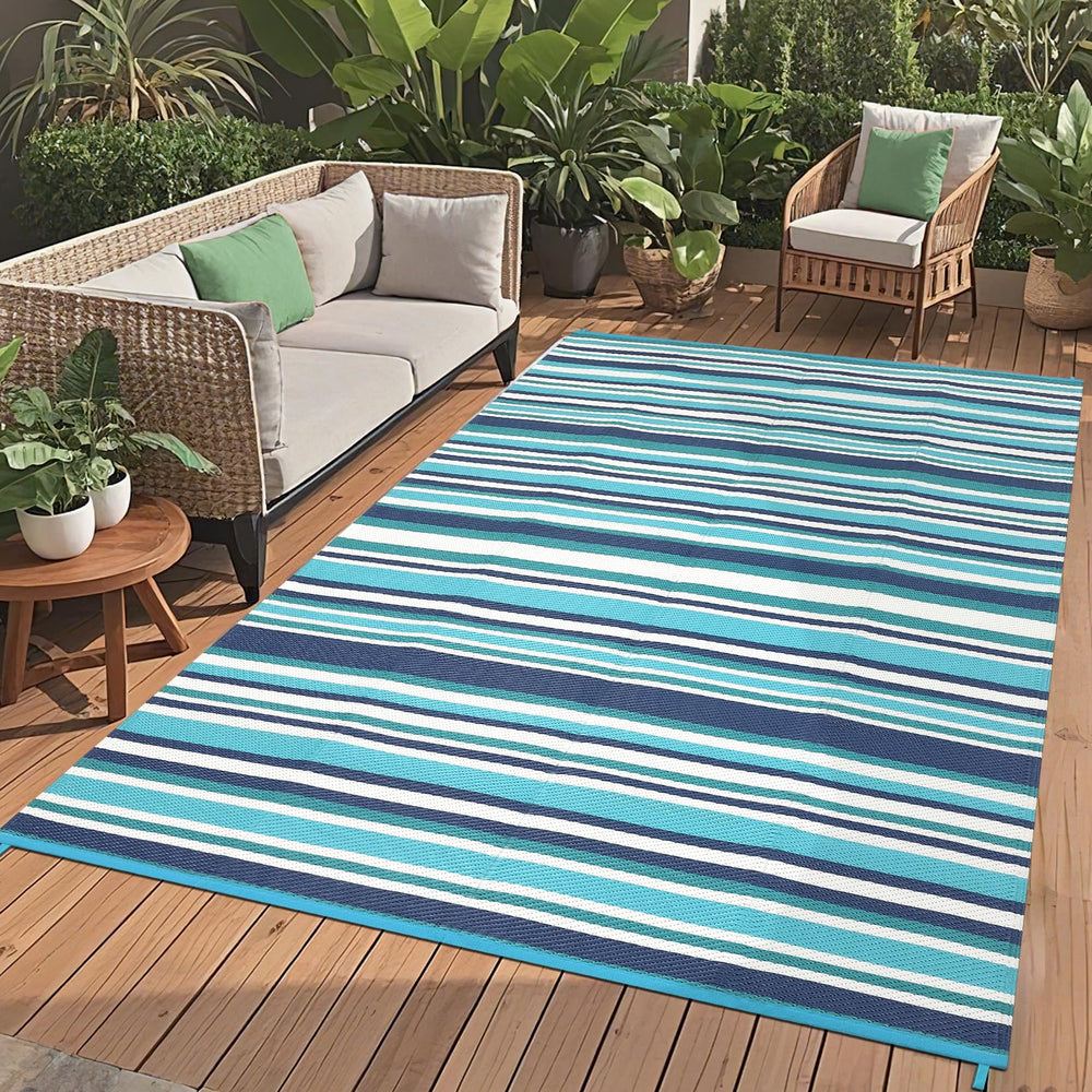 GAOMON outdoor rug bright blue side view