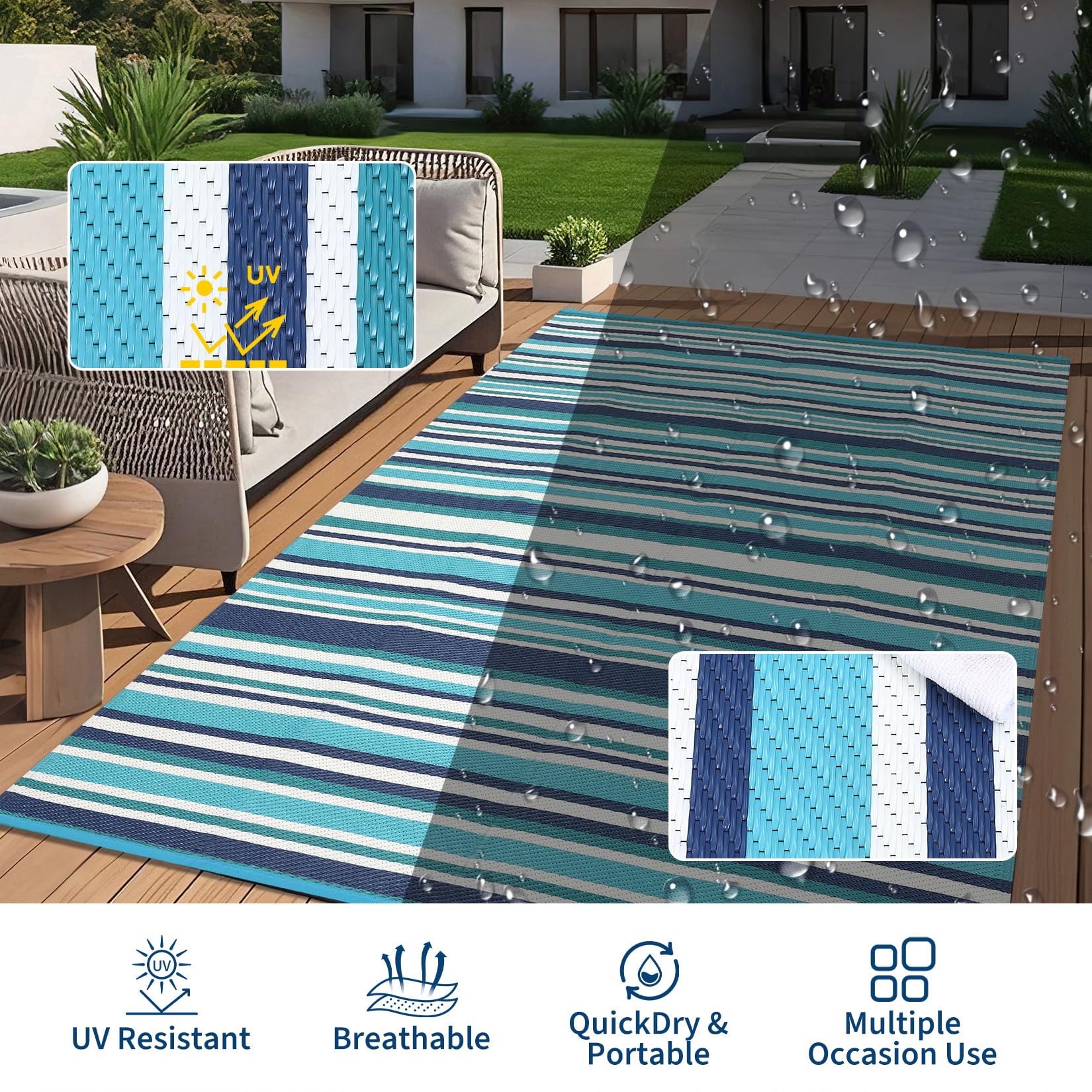 GAOMON outdoor rug secured with stakes