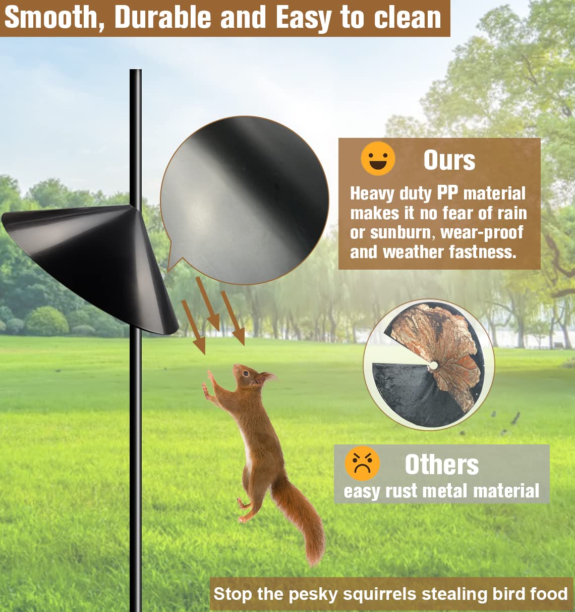Garbuildman Squirrel Baffle showing its glossy black finish