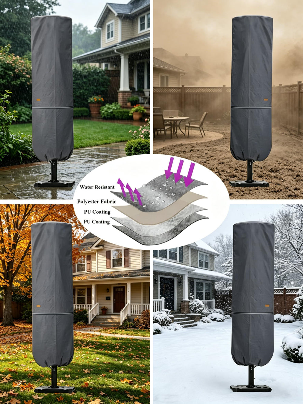 Garden Balsam umbrella cover secured with drawstring