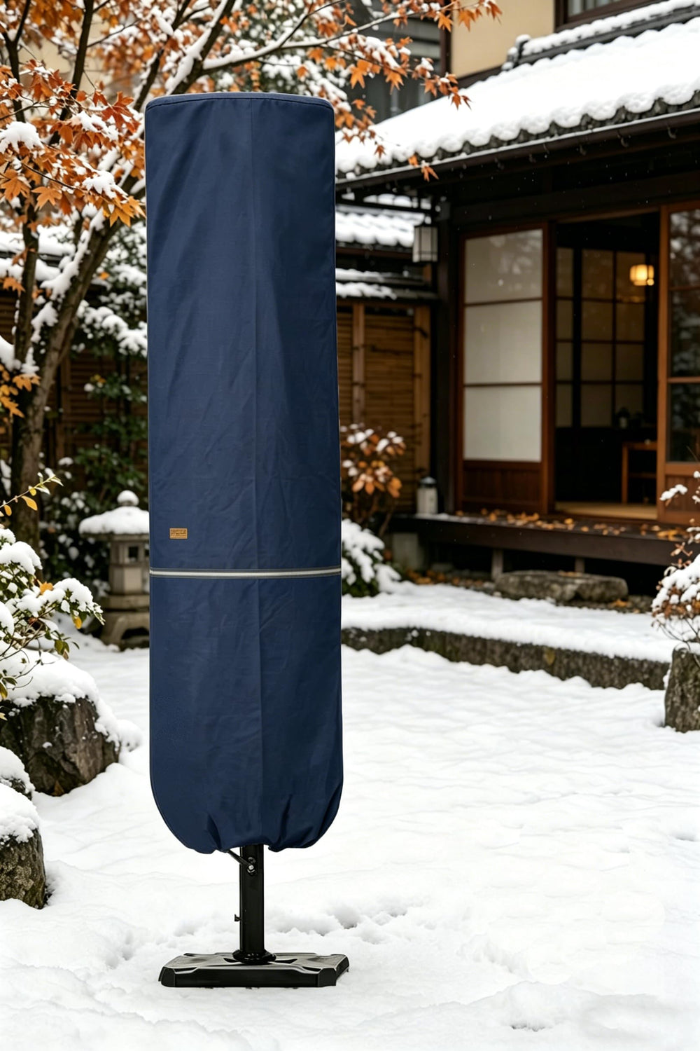Garden Balsam umbrella cover showing full size when fitted