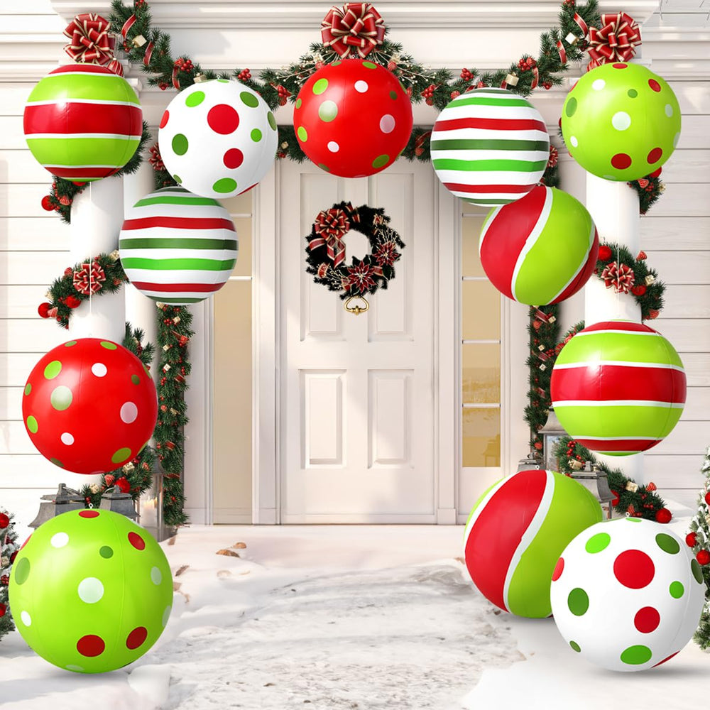 Garden decorated with Bunny Chorus inflatable Christmas balls