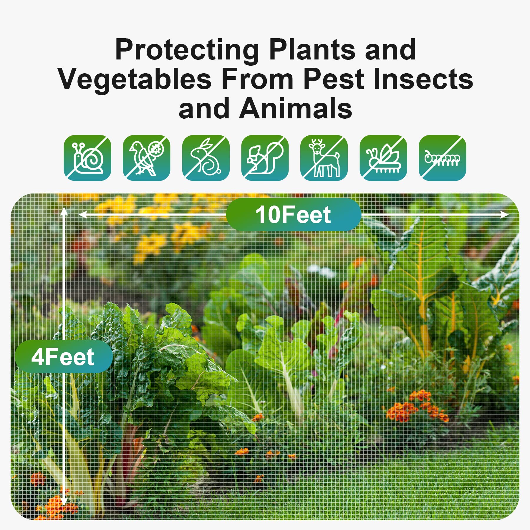 Garden Insect Netting packaging with dimensions listed