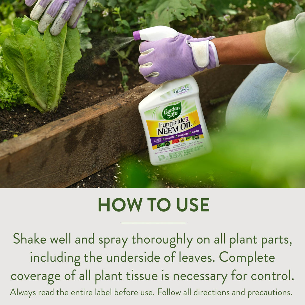 Garden Safe Fungicide3 Neem Oil with plants in the background