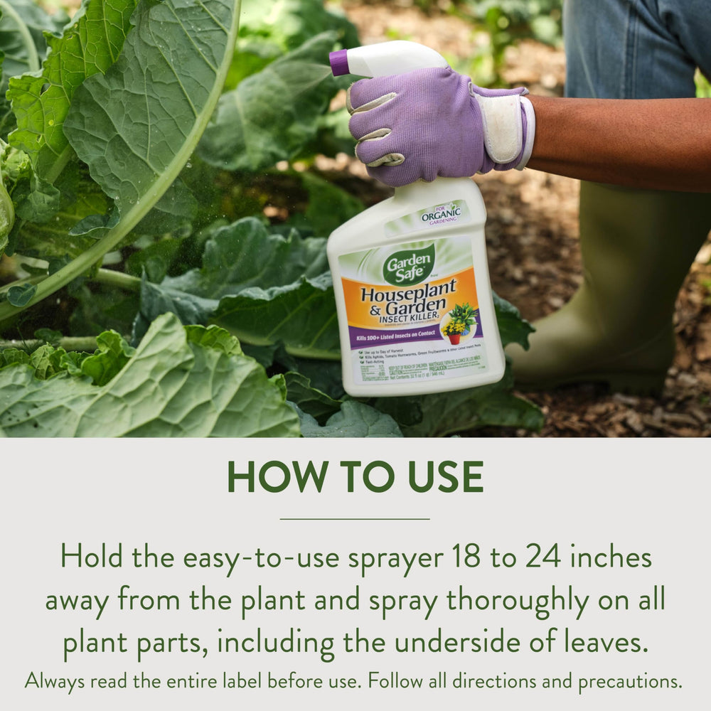 Garden Safe insect killer displayed with fresh vegetables