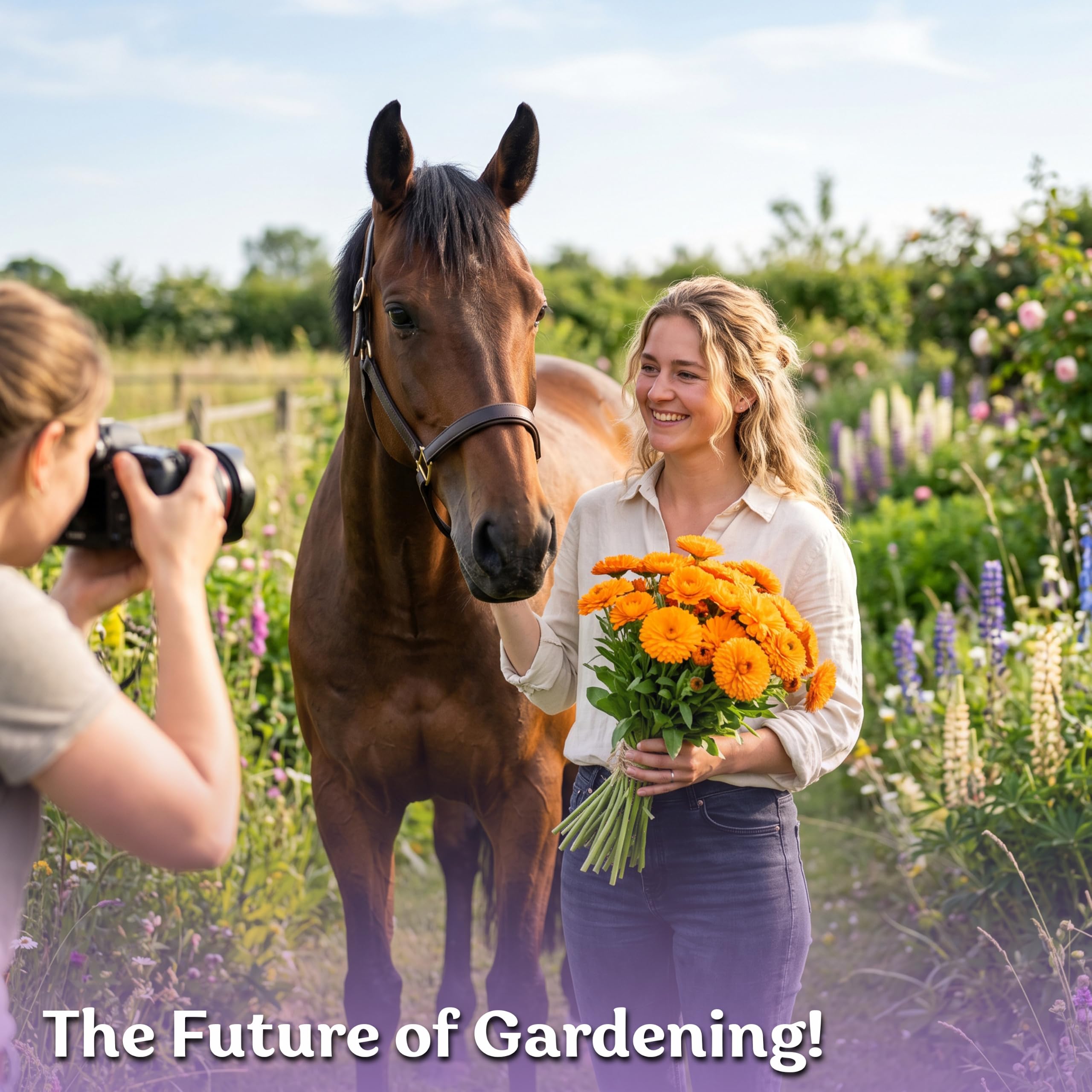 Garden scene featuring multiple orange calendula plants