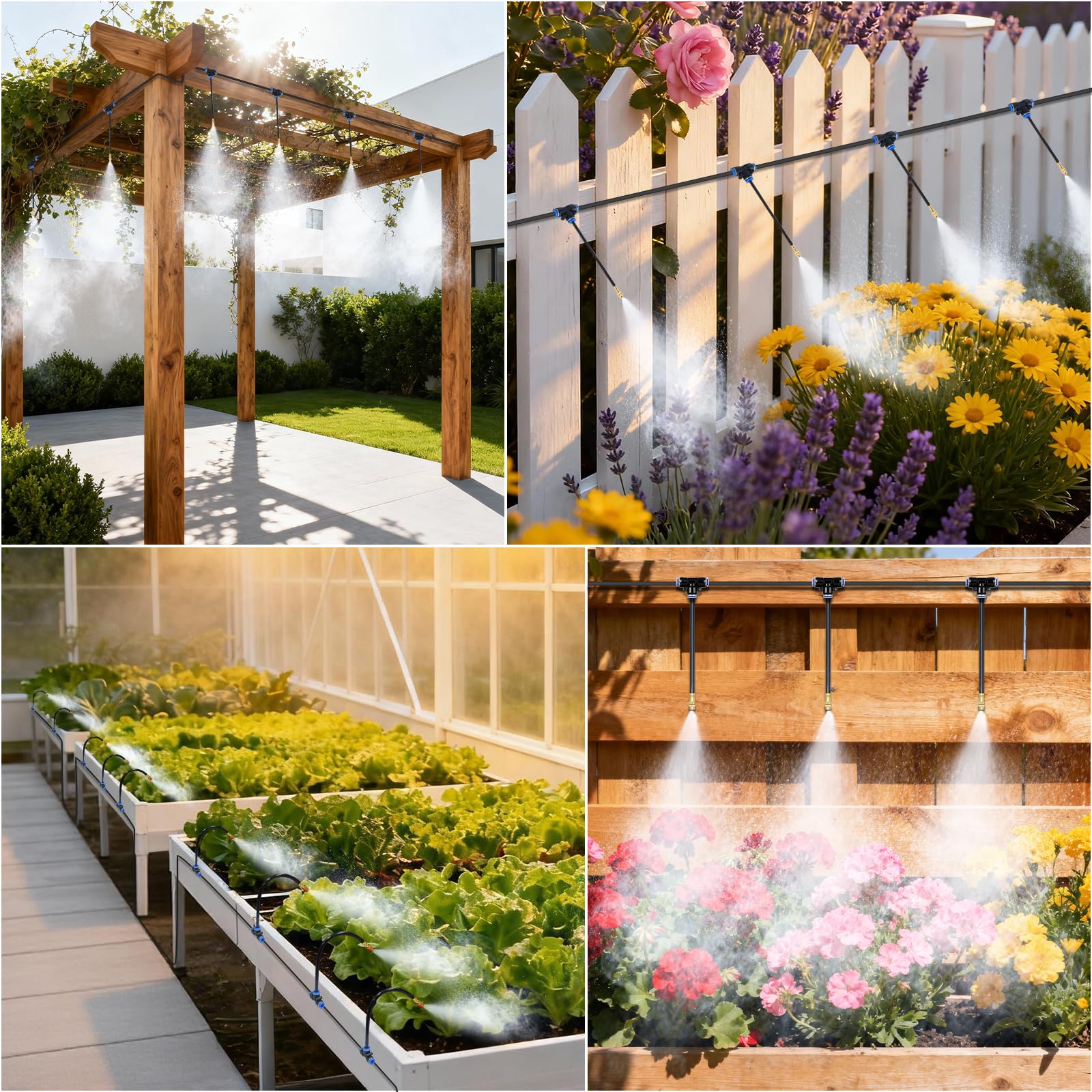 Garden scene showing Thiswing irrigation system in use with plants